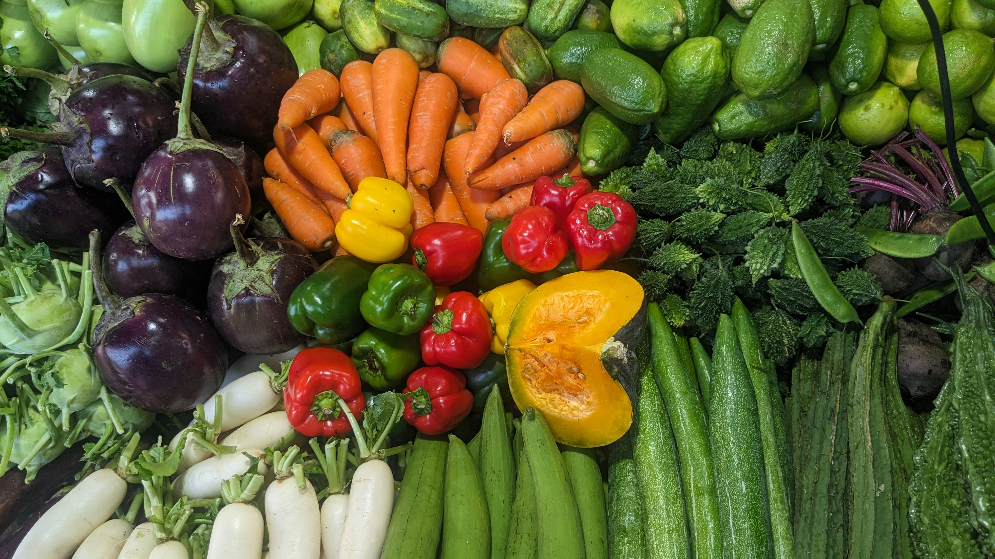 table full of an assortment of produce